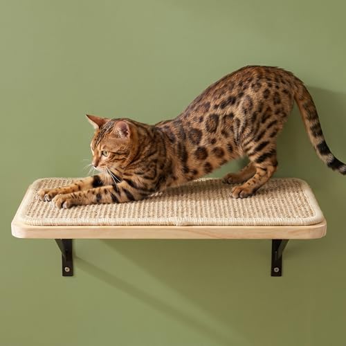 Cat Floating Wall Shelf with Scratching Mat, 1PC...