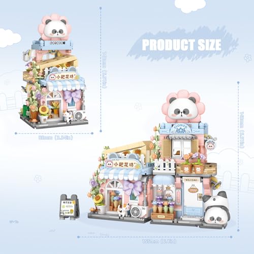 Image of Street View Flower House Shop Mini Building Blocks, MOC Creative Building Toys Cute Panda Building Set for Kids 6-12, Simulation Architecture Construction Toy, Gift Idea for Kids Adults (810PCS)