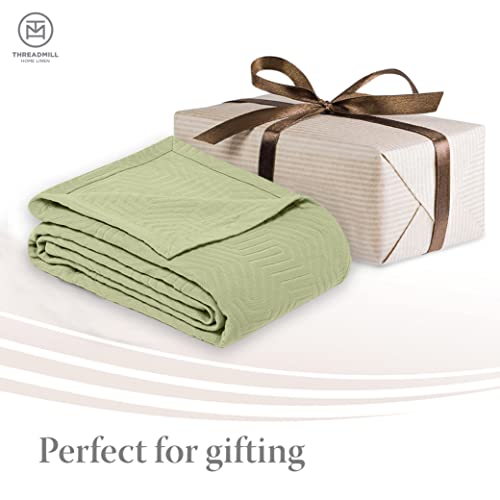 Threadmill Luxury Cotton Blankets for Queen Size Bed | All-Season 100% Cotton Queen Size Blanket | Aster Cozy Lightweight, Soft Breathable Coverlet fits Full Size Bed, 90x92 | Sage Green