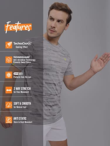 Image of TECHNOSPORT Men Polyester Regular Fit Half Sleeve Jacquard T-Shirt with Double Cool, Quick Dry & Anti Microbial for Sports, Running & Casual Use
