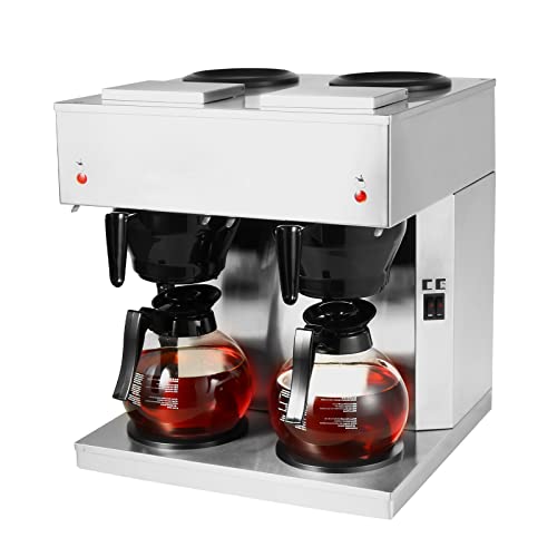Restlrious Commercial Coffee Maker 24-Cup Drip Coffee Machine, Automatic Pour Over Coffee Brewer with 4 Warmer Pads and 2 Glass Decanter in 1.8L Capacity, Stainless Steel Cafetera Silver