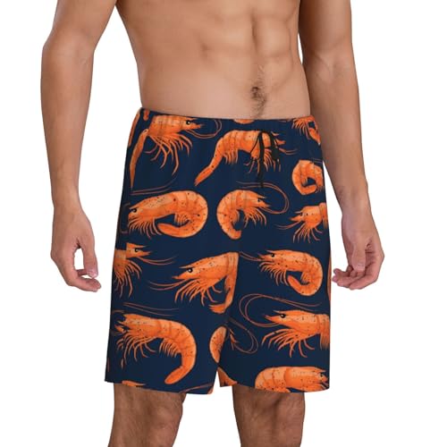 Shrimp Pattern Sea Food Pattern Men's Beach Shorts Pajama Shorts Swim Trunks with Pockets Funny Swimsuit2