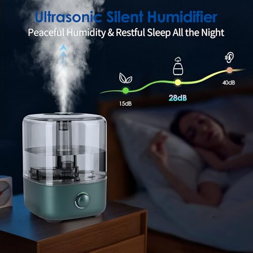 Humidificateur d'air pour chambre à coucher, 5 l, à ultrasons, 28 dB, silencieux, avec buse rotative à 360°, augmentation de l'humidité pour chambre d'enfant, bureau, plantes de bébé, vert – Image 3