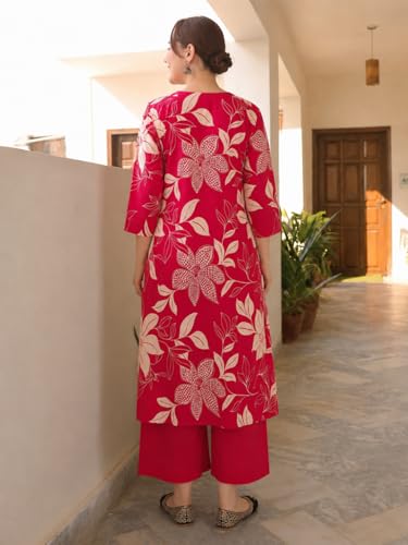 Image of GoSriKi Co Ord Set for Women Viscose Printed | Kurti Set for Woman | Straight Kurta Palazzo Co Ord Set | 2 Piece Set Women | 3 /4 Sleeve V-Neck Suit Set Stylish Ethnic Outfit Clothing