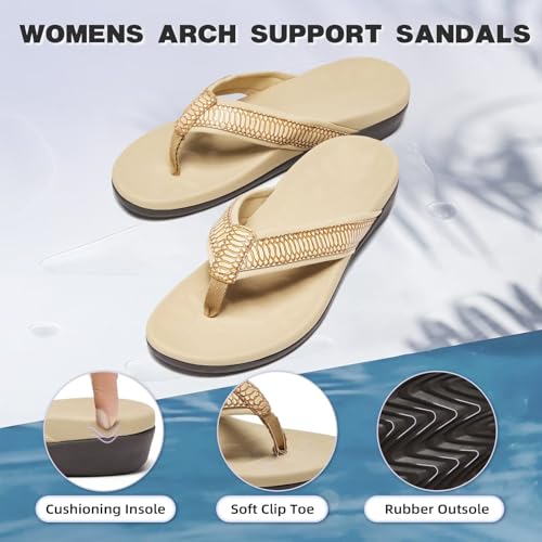 Image of MEGNYA Womens Orthotic Flip Flops, Plantar Fasciitis Sandals for Flat Feet with Arch Support Thong Style Flip Flops, Comfortable Walking Sandals for Beach, Vacation