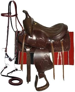 Premium Leather Western Barrel Racing Horse Saddle Riding Trail Equestrian Best Riding for Rider Tack, Free Matching Leather Headstall, Breast Collar, Reins & Saddle Pad Size:10-18 inch, BRL13