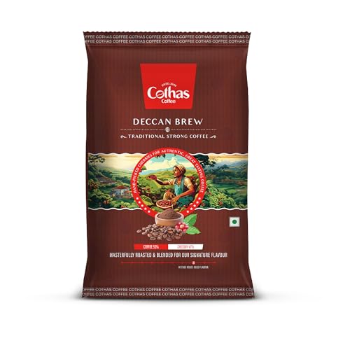 Image of Cothas Deccan Brew Strong Filter Coffee Powder | Roasted & Blended Signature Mix of 53% Coffee & 47% Chicory | Traditional South Indian | Rich Aroma & Strong Taste | 100g Pack