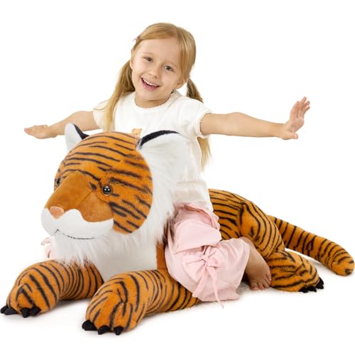 MaoGoLan Giant Tiger Stuffed Animal - 46” Realistic Tiger Plush Toy for Boy Girl Kid, Soft Fluffy Zoo Animal Toy Pillow for Christmas, Baby Shower Party Favor Birthday Gift