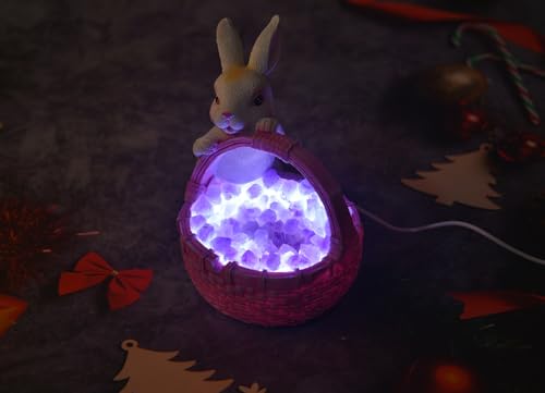 Image of AMOYSTONE Amethyst Rabbit Night Light with Ceramic Sculpture, USB Powered Easter Home Decor Lamp for Bedroom Kids Room Gift