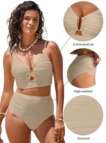 Image of Herseas 2 Piece Bikini Set U-Wire Cutout Popular Swimsuit High Waisted Textured 2026 Summer Beach Swim Bathing Suits