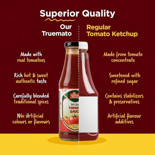 Image of Chokhi Dhani Hot & Sweet Tomato Sauce 340g | Tangy Spicy Ketchup | Dipping & Cooking Sauce for Snacks, Noodles & Burgers | Thick Rich Flavour
