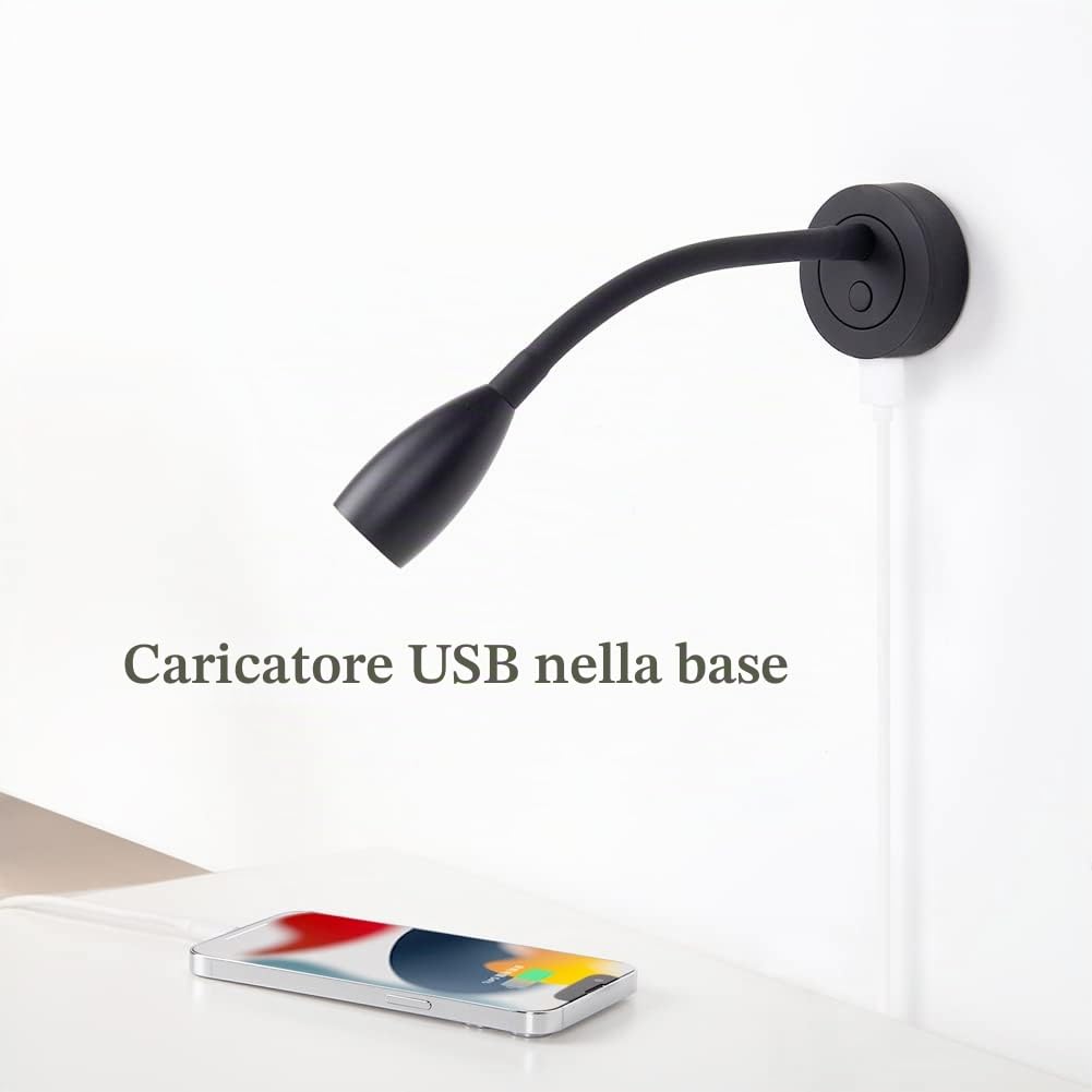 2 x Lampade da Lettura a LED 12V Dimmerabile Spot Camper Barca Lampada da Parete da Comodino 24V Flessibile a Collo di Cigno, Per Caravan Furgone, con Caricatore USB&Interruttore Dimmer