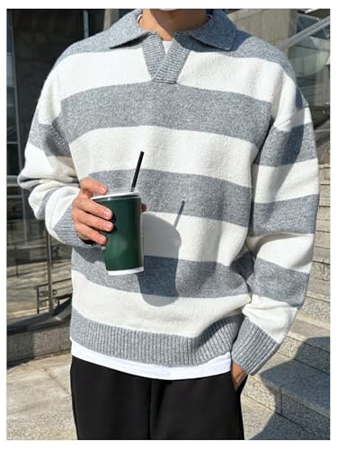 Floerns Men's Colorblock Striped Knit Sweater Long Sleeve Fall Winter Pullover Tops3