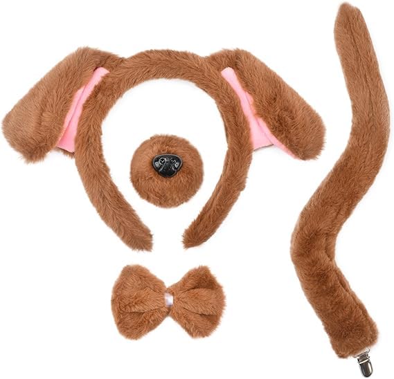 HIMIFOY dog Ears Headband Set Animal Costume Set Headband with Ears and Tail for Cosplay Birthday Party Carnival Christmas Party