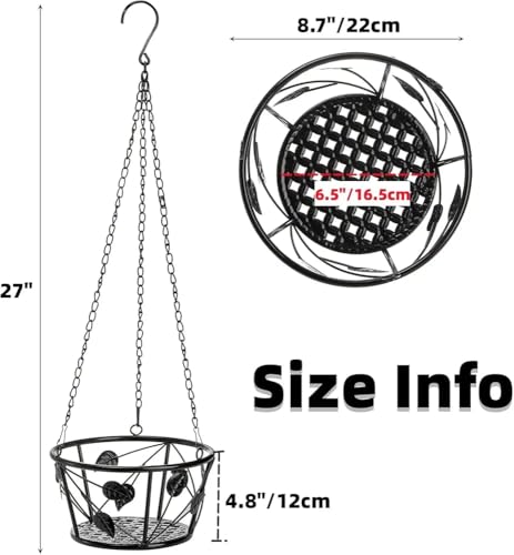 Image of SIRAAJ Pack of 2 Metal Hanging Flower Baskets with Chain - 8.7 Inch Round Decorative Planter Holders for Indoor & Outdoor Plants