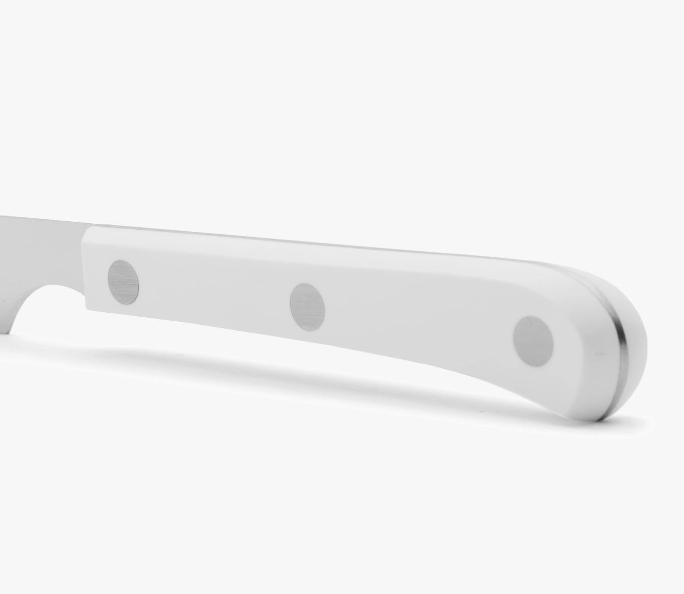 Arcos Serie Cuchillos de Mesa Caja 12 uds Cuchillo Chuletero, Hoja Serrada de Acero Inoxidable NITRUM de 115 mm, Mango Polioximetileno Color blanco (12 UDS)
