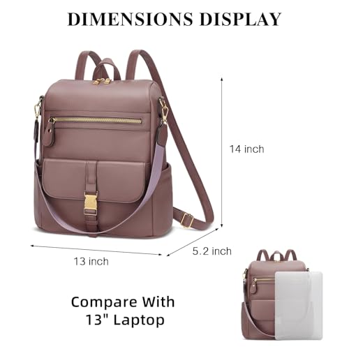 Image of KKXIU Backpack Purse for Women - PU Leather Ladies Backpack for Daily with Anti-Theft Lock Pocket, Small Daypack with Luggage Strap & Water Bottle Pockets (Dark Pink)
