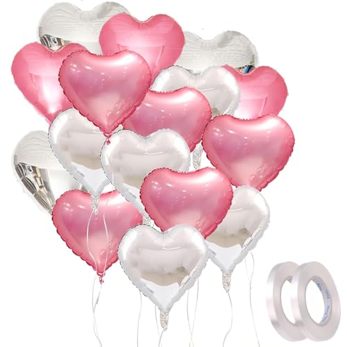 16PCS Ballons en aluminium en forme de cœur rose et argent - 45,7 cm - Pour la Saint-Valentin, un anniversaire, un mariage, une fête prénatale