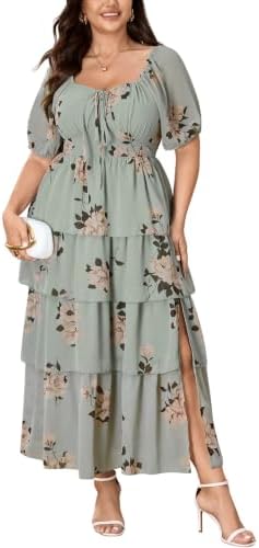 SCOMCHIC Womens Plus Size Maxi Dress Wedding Guest Tiered Long Dr...