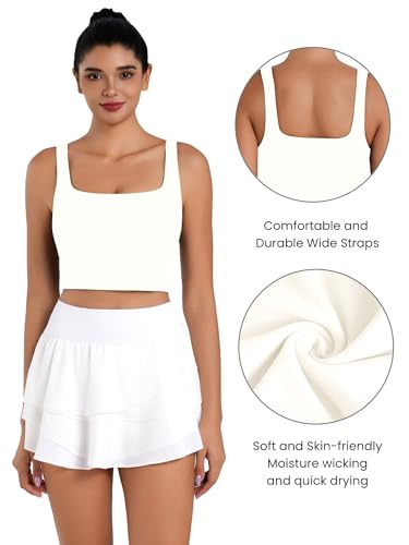 Image of Sunzel Square Neck Longline Sports Bra, Built-in Bra Crop Tank Top | Buttery Soft, Removable Pads, Light to Medium Support, Wide Straight Straps, Yoga, Pilates, Gym, Daily Wear