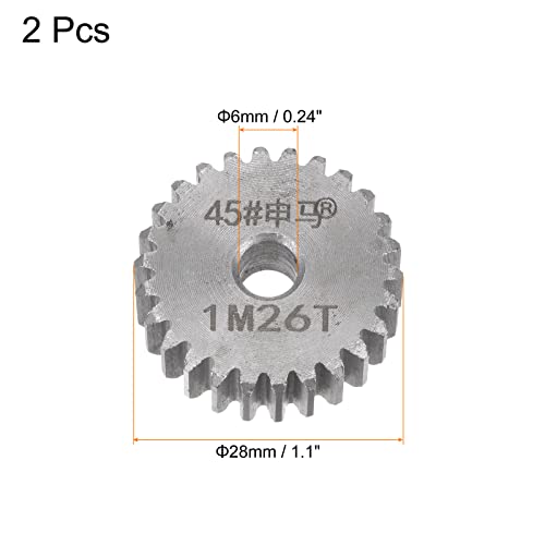 Image of HARFINGTON 2pcs Straight Spur Gear 6mm Bore 26T Mod-1 Hardened 45# Steel Spur Diff Differential Motor Gear RC Car Replacement Parts