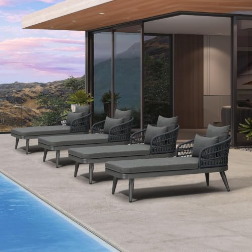 Image of PURPLE LEAF Pool Lounge Chair with Dual Pillows & Thick Cushions Aluminum