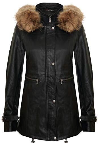 Women's Warm Leather Jacket Detachable Hooded Parker Trench Coat - Main Image