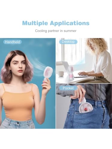 Image of Portable Rechargeable Mini Fan | 400mAh USB Handheld Small Fan with 3 Speed Modes | Silent Personal Pocket Cooling Fan for Travel, Office Desk, Makeup, Kitchen, and Kids (Multicolor)