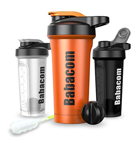 Shaker Bouteille d'eau avec Remuer la Balle Protein Shaker avec Brosse de Nettoyage 28OZ/700ML pour Sportifs et Fitness Sans BPA Orange Vif