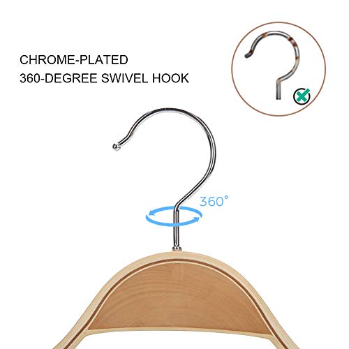 JS HANGER Wooden Coat Hangers, 10 Pack Light Weight Wood Coat/Suit Hangers with Non-Slip Pant Bar, Natural Finish - Thumbnail 6