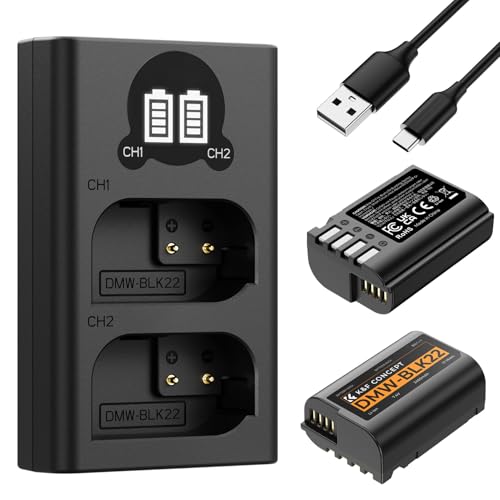 K&F Concept DMW-BLK22 Battery and Dual LCD Charger Compatible with Panasonic Lumix DC-S9 G9 S5 S5II S5IIX GH5II GH6 S5II S5M2 GH5M2 Cameras (2 * 2400mAh Batteries)