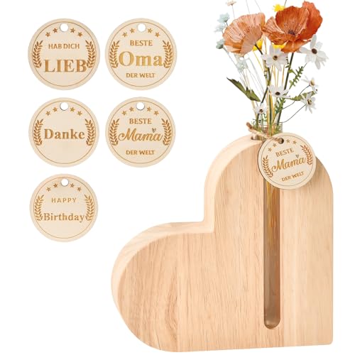 Muttertagsgeschenk, Holz Herz Vase, Muttertagsgeschenke für Mama Oma, Personalisiert Geschenk Muttertag für Mama Frauen zum Muttertag Weihnachten Geburtstag