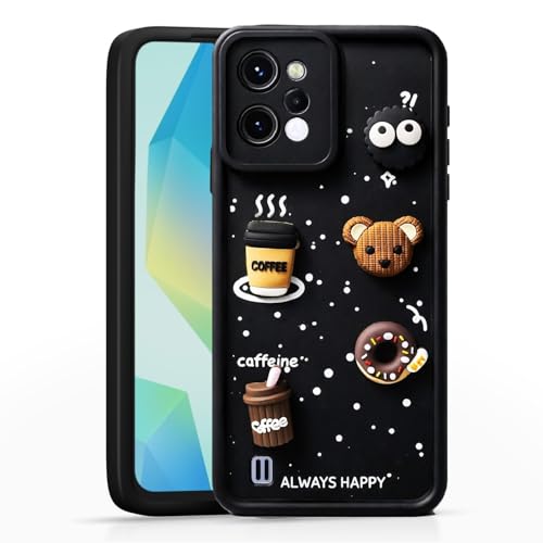 Image of Bintage Cute Fun Taddy| 3D Ball Bear| Donut| Coffee Rubber Case Camera Protection Back Cover Compatible for Realme C31 - Black