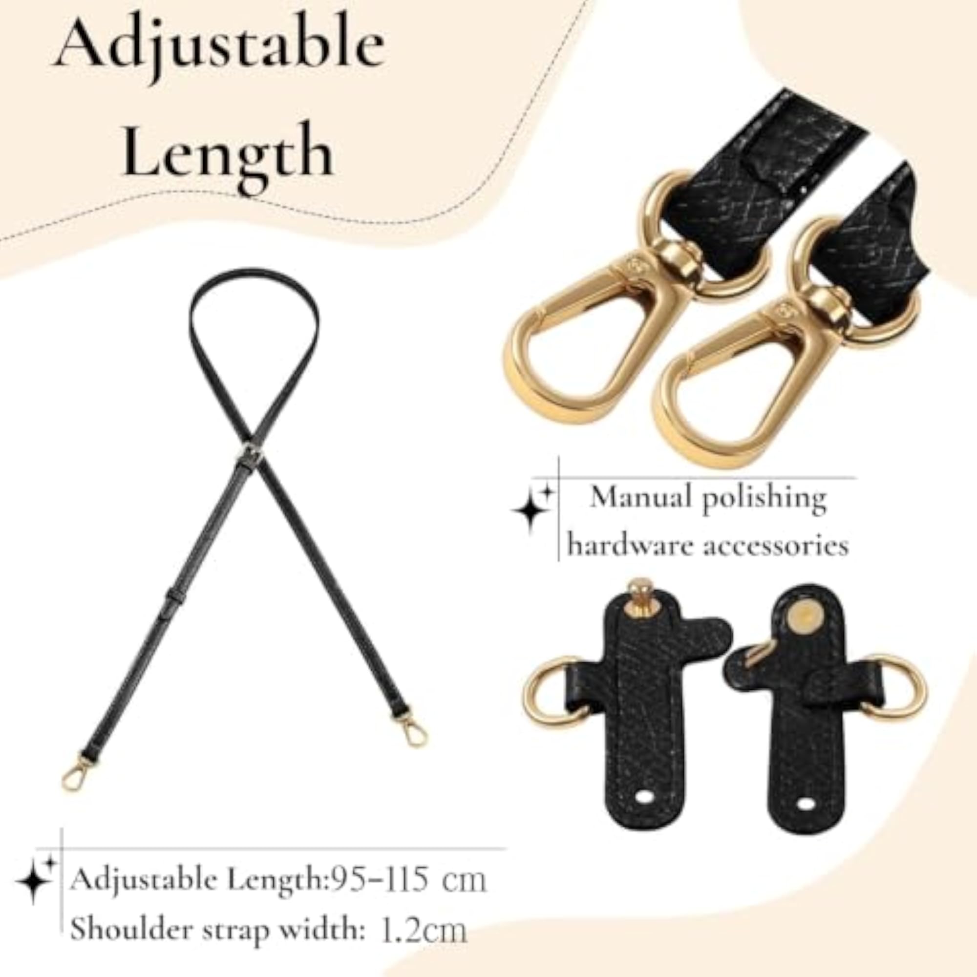 PU Leather Adjustable Bag Strap for Mini Totes, Black