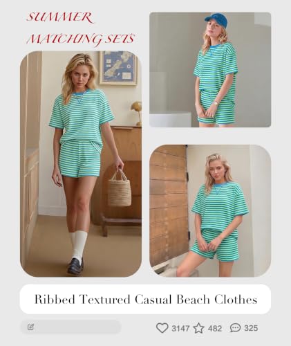 Image of MARZXIN Women 2 Piece Shorts Set 2026 Casual Summer Cruise Outfits Ribbed Loose Short Sleeve Pocket Matching Lounge Sets
