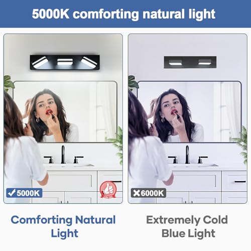 Image of Torondo 360 Rotate LED Bathroom Vanity Light Fixtures, Acrylic Vanity Lights for Bathroom, Modern Wall Lighting Fixtures Over Mirror Living, Matte Black, Natural White, 3-Light, 23.6-Inch