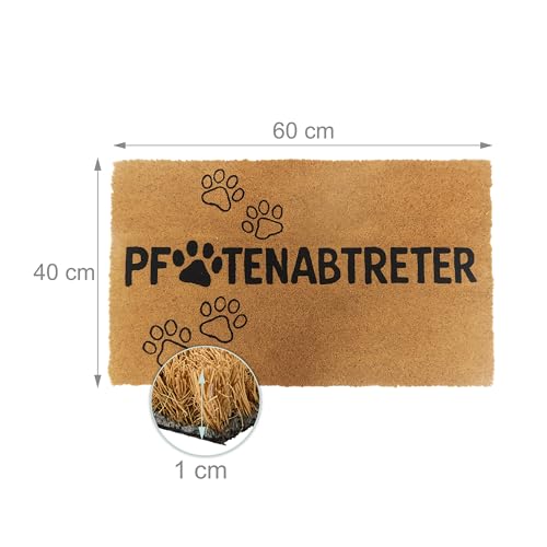 Relaxdays Fußmatte Kokos 60x40, Türvorleger Pfotenabtreter, rutschfest, wetterfest, Fußabstreifer innen & außen, schwarz