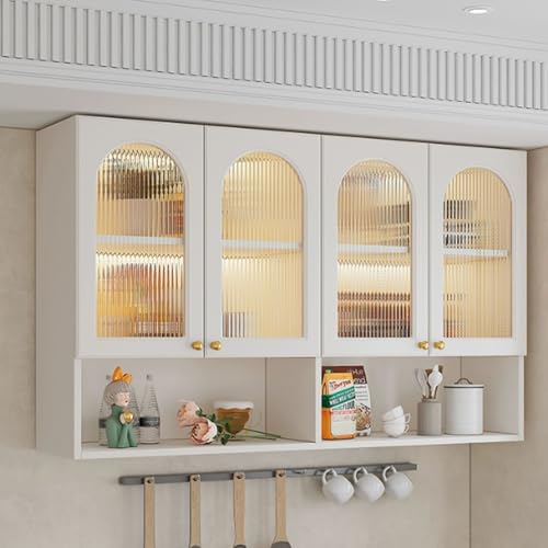 Armoire murale blanche moderne de rangement élégant avec vitrine 80 cm - 8
