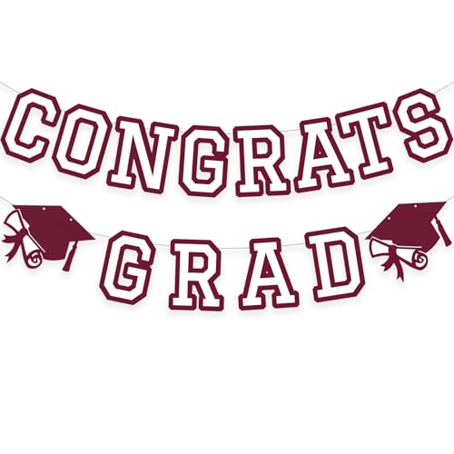 Image of Congrats Grad Banner Graduation Party Banner Decoration Hanging Garland High School College Backdrop Supplies Maroon White