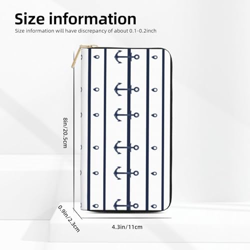 Leather Thin Slim Wallets for Women & Men - Anchor White Blue Print Card Wallet Holder with Zipper2