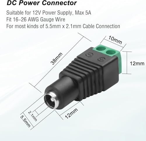 Image of MX DC Female Connector for 4+1 Cable (RT-4 Type) - 5.5mm x 2.1mm Power Socket with Screw Terminal - Pack of 20 - Adapter for CCTV Camera, LED Strip, Router, and 12V Devices