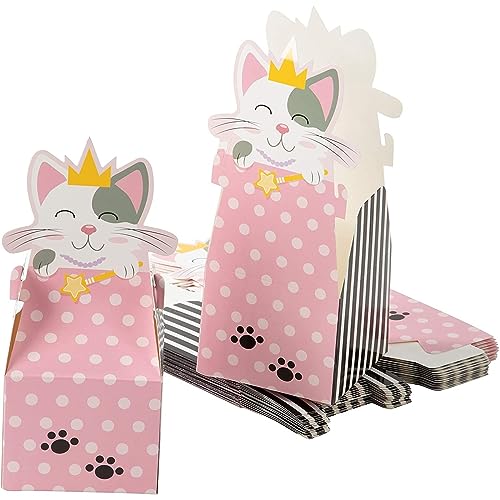 Juvale Cat Party Favor Boxes - 24-Pack Paper Treat Boxes with Die-Cut Princess Kitty, Cute Cat Themed Gable Boxes, Goodie Gift Loot Boxes, Girls Birthday Party Supplies, 3.5 x 3.5 x 8 Inches