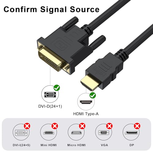 Image of Vanjua HDMI to DVI Cable 1.5M，Bi Directional DVI-D 24+1 Male to HDMI Male Cable，High Speed Adapter Cable Support 1080P Full HD Compatible with Raspberry Pi, Roku, X-Box One, PS3 /4 /5, Graphics Card