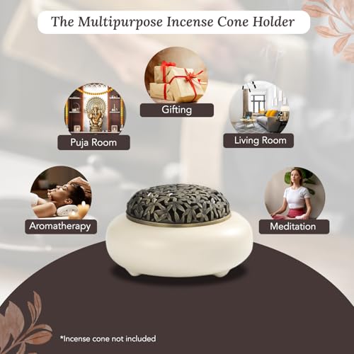 Image of Ekhasa Ceramic Dhoop Dani Loban Burner Holder Stand for Home | Dhup Kapoor Dani for Puja | Sambrani Dhoop Holder | Dhuni Burner Samrani Dhoop Batti Stand for Pooja | Dhup Stand Incense Oud Burner
