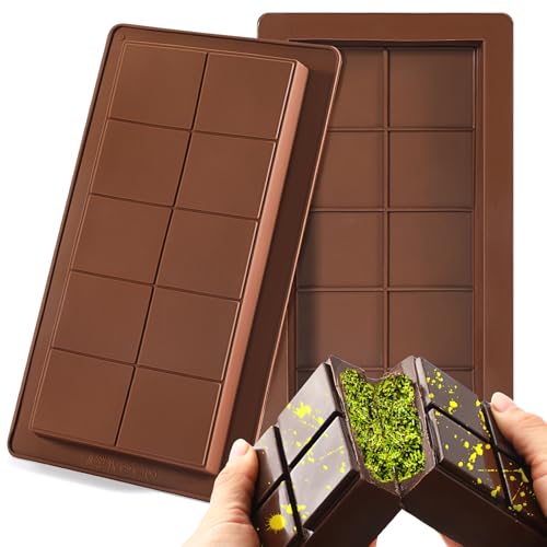Lot de 2 Moule à Tablette de Chocolat Profond, Moule à Chocolat Dubai, DIY Moule Silicone Tablette de Chocolat, Moule à Barre de Chocolat, Moules à Pâtisserie pour Chocolat Praline Bonbons