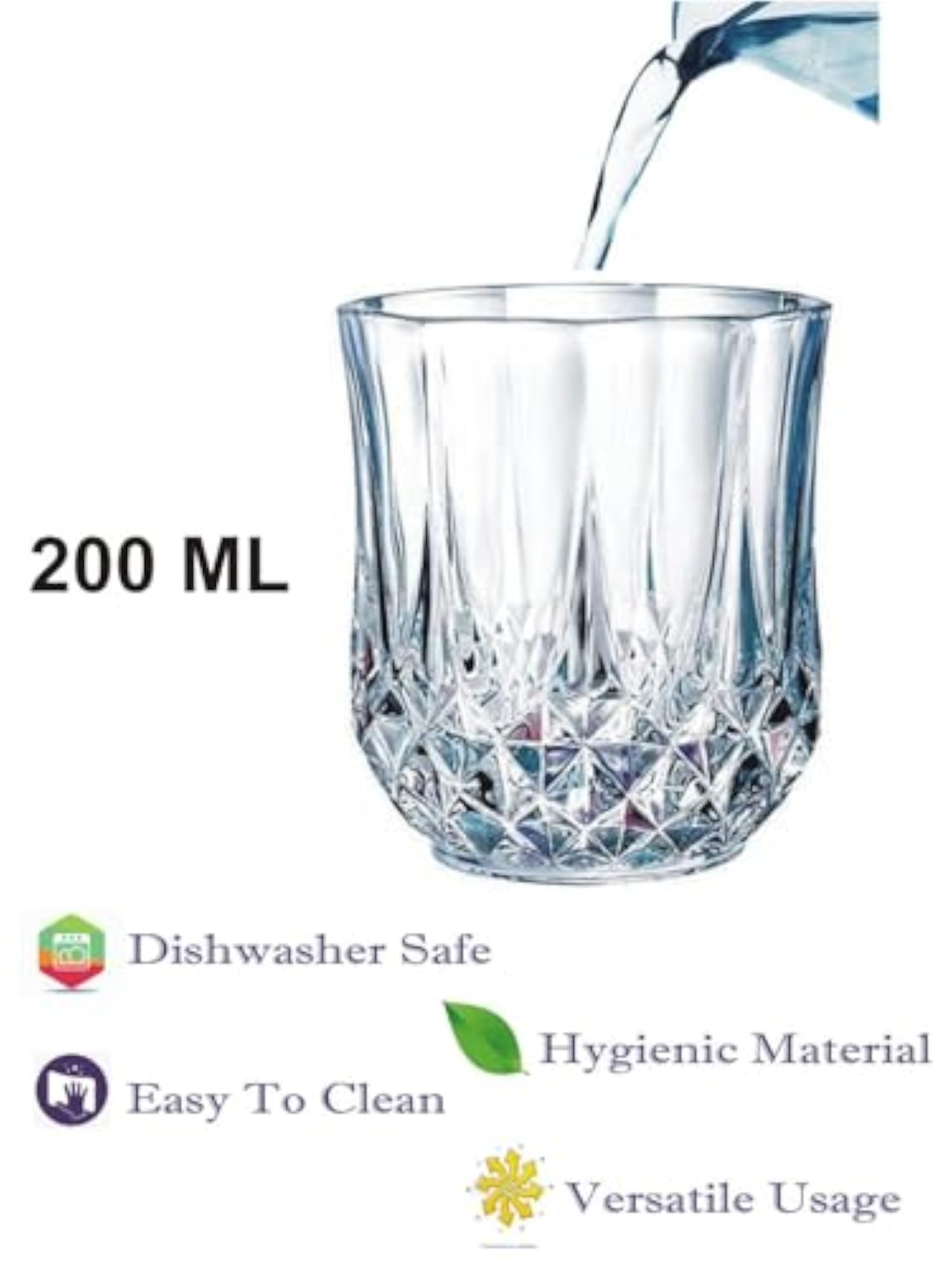 Clear Elegance Glass Drinking Cups Pack of 8, 200 ml