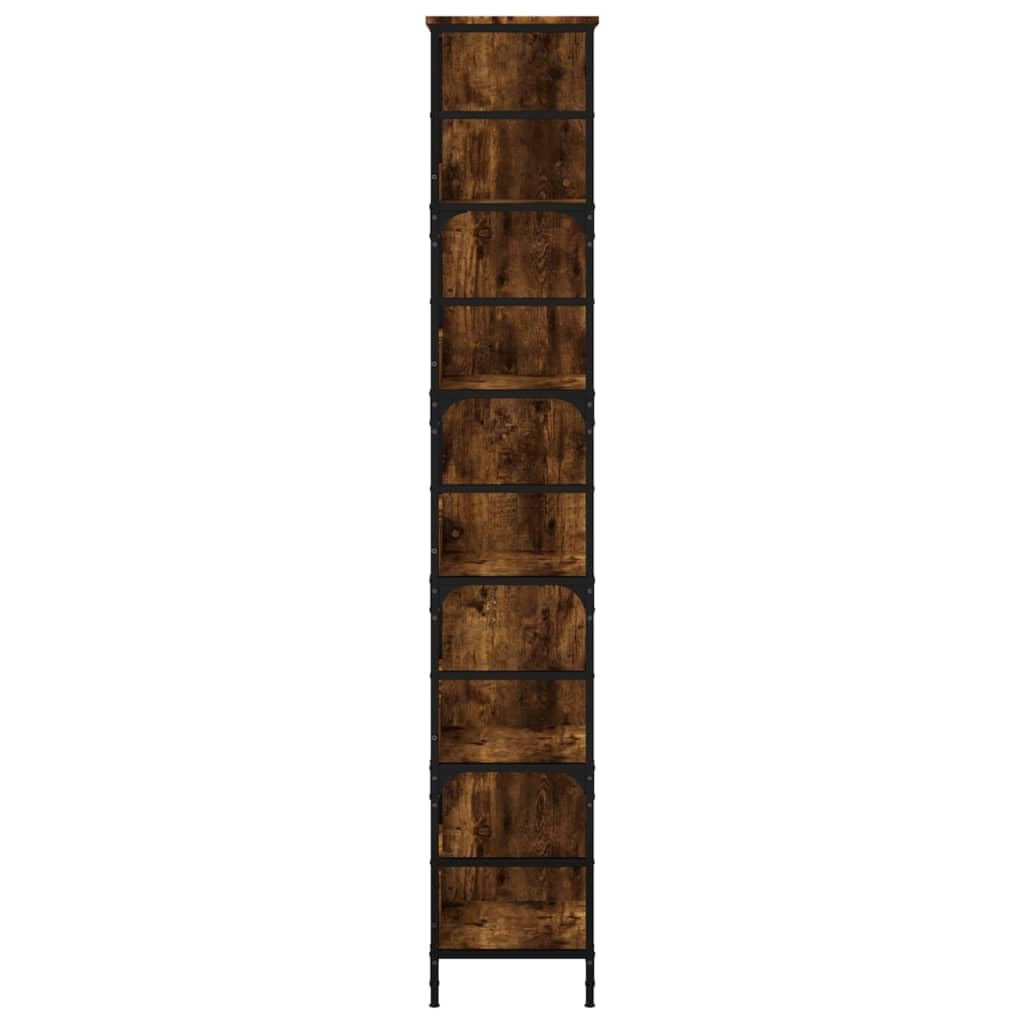 Regał na książki dąb wędzony, 78,5 x 33 x 188,5 cm, materiał drewnopochodny z 10 półkami, wytrzymała rama stalowa, podwyższone krawędzie, idealny do salonu, biura, biblioteki, schowka