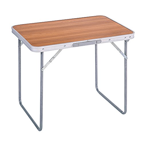 LOLAhome Mesa de Camping Plegable de Acero con encimera Efecto Madera Nogal marrón de 70x50x60 cm