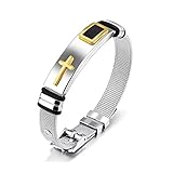 eyenetra reviews  HEMOTONE Länge einstellbar Edelstahlband Armbänder für Mann Frauen Uhren Band Stil Punk Net Band Christian Kreuz Gebet männlich (Metal Color : Silver Gold)