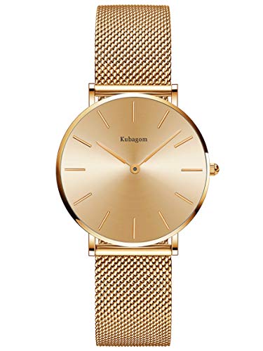 Kubagom Très Mince Montre pour Femme Quartz Analogique Étanche Acier Inoxydable Cover